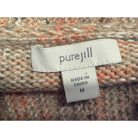 j Jill Tunic Sweater Medium Marled Pink Cowl Neck Preppy Officecore Side Slit - Picture 6 of 7